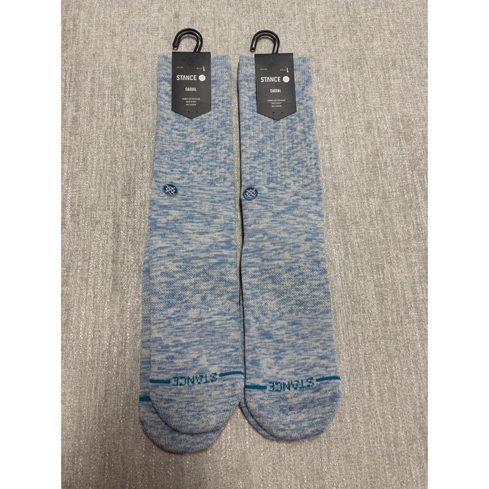 2 Pack Stance Combed Cotton Casual Socks Crew Marled Blue Grey Large (9-13)